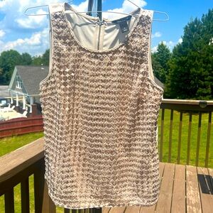 Beige tan 3D White House black market sequin tank size large with a zipper